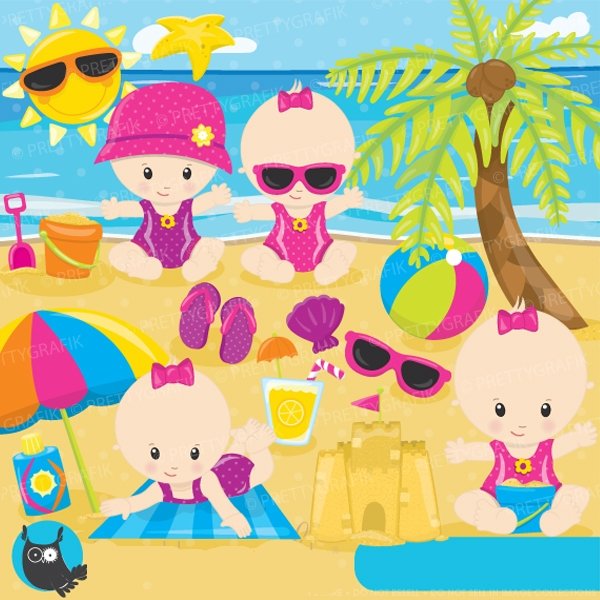 CL874 Kit Digital Crianças de Férias na Praia 2 - Imagem 1