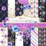 Kit Digital Rosas em tons Roxo, Violeta e Azul