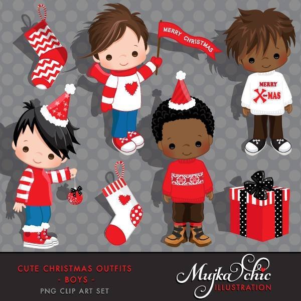 Cute Christmas Outfits Boys MUJKA Kit Digital Garotos no Natal - Imagem 1
