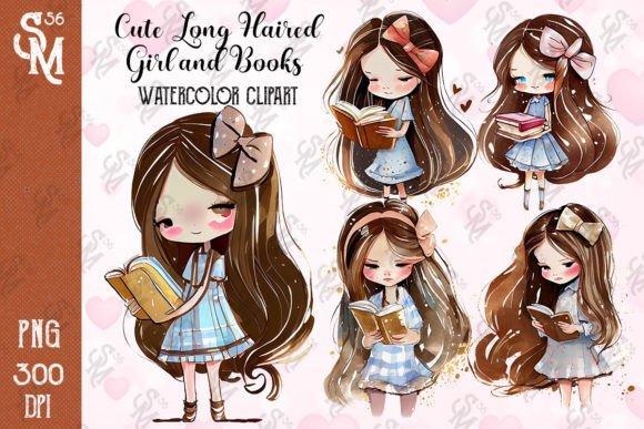 Cute-Long-Haired-Girl-And Kit Digital Meninas de Cabelos Longos - Imagem 1