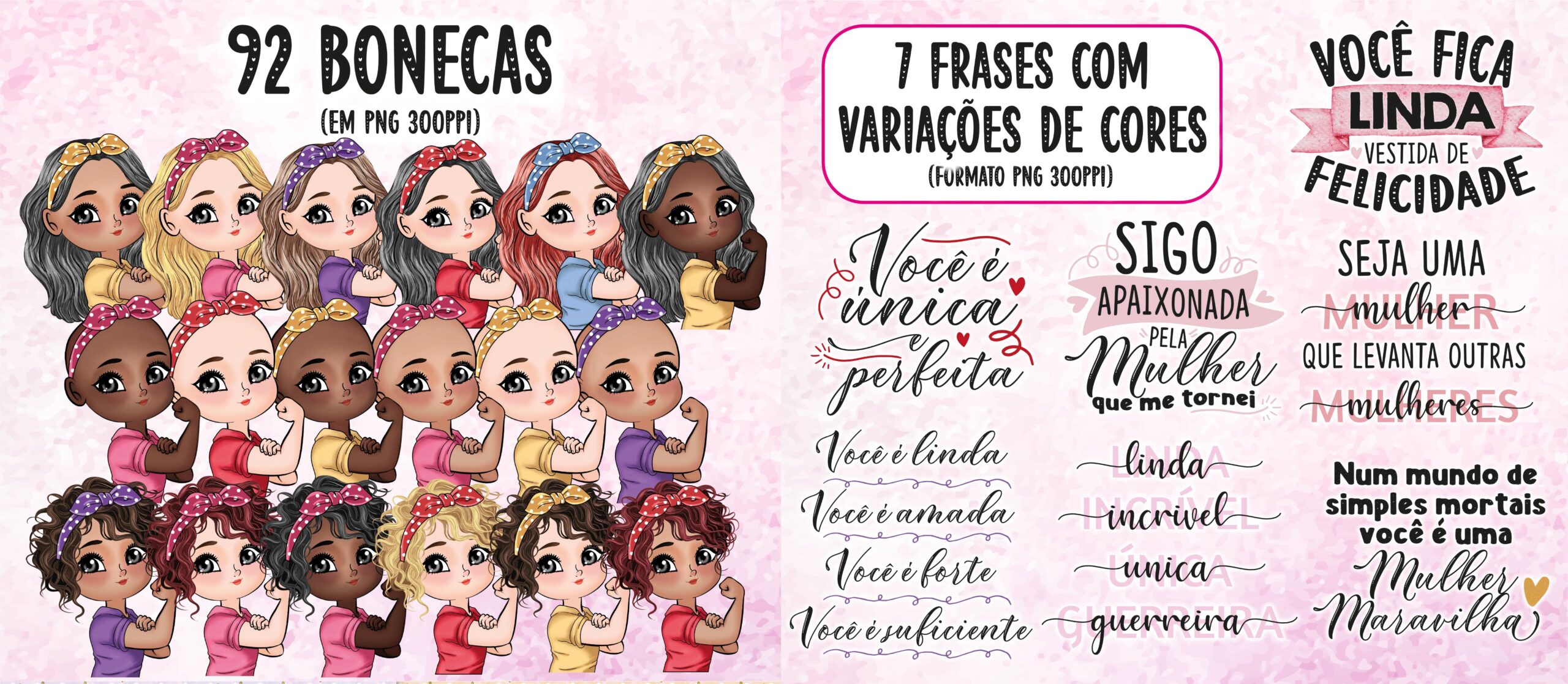 DIA DA MULHER Kit Digital Bonecas Mulheres - Imagem 1