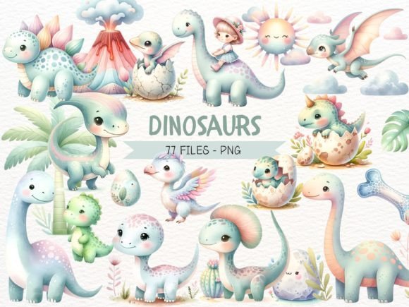DINOSSAURO BABY AQUARELA 2 Kit Digital DINOSSAURO BABY AQUARELA 2 - Imagem 1