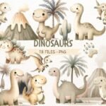 Kit Digital DINOSSAURO BOHO AQUARELA