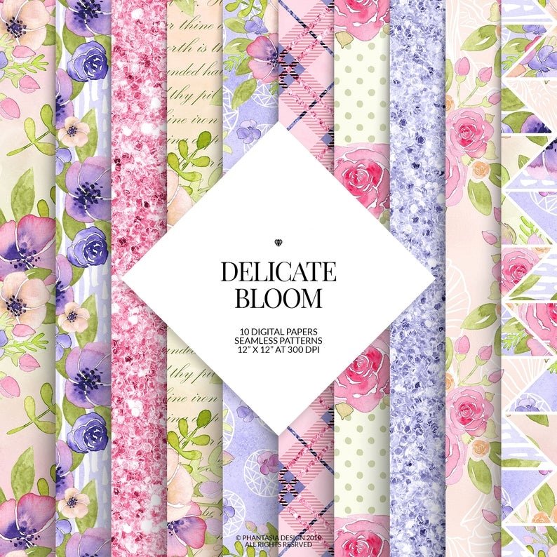 Delicate Bloom PP-Phantasia Kit Digital Papeis Floridos - Imagem 1