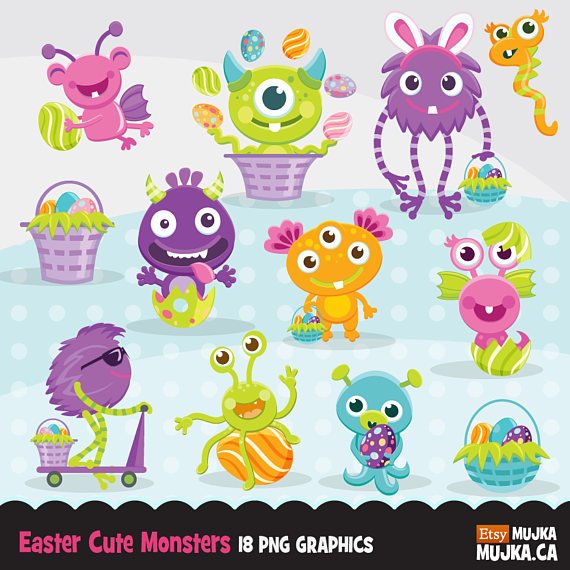 EASTER CUTE MONSTERS Kit Digital Monstrinhos - Imagem 1
