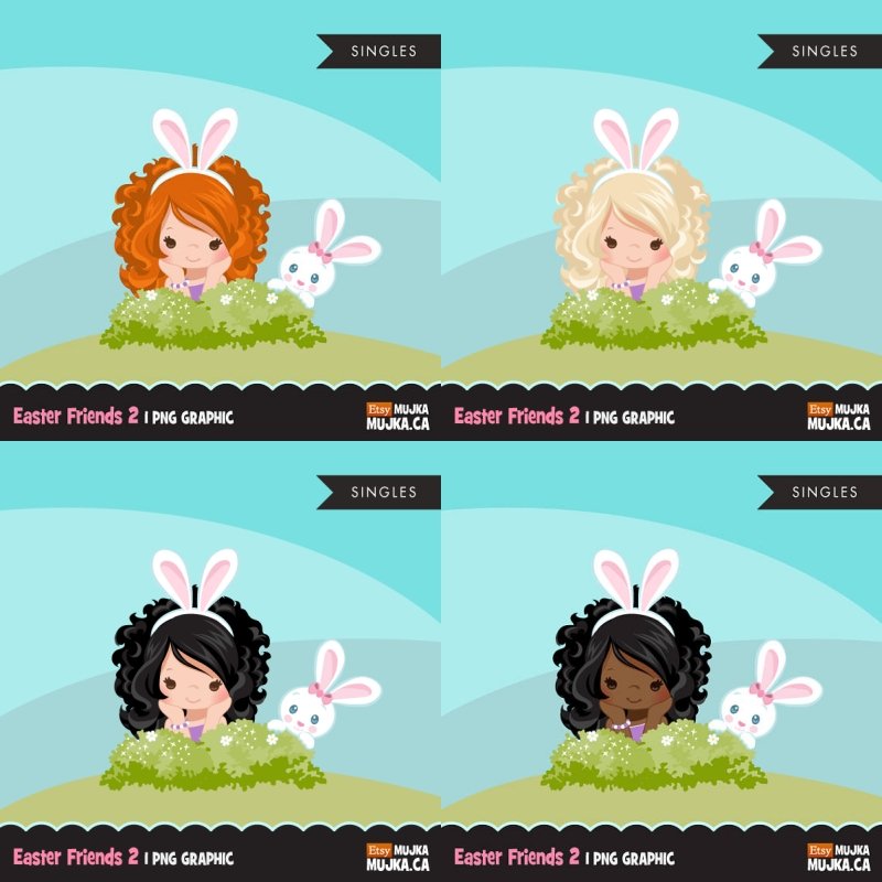 EASTER FRIENDS 2 Arquivo Kit Digital Menina na Páscoa - Imagem 1