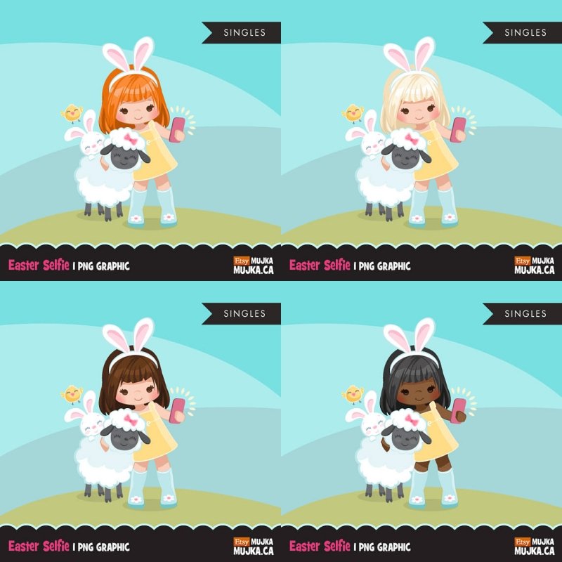 EASTER SELFIE Arquivo Kit Digital Meninas na Páscoa - Imagem 1