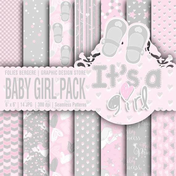FOLIES-ITS-A-GIRL Kit Digital Papeis Chá Revelação Menina - Imagem 1