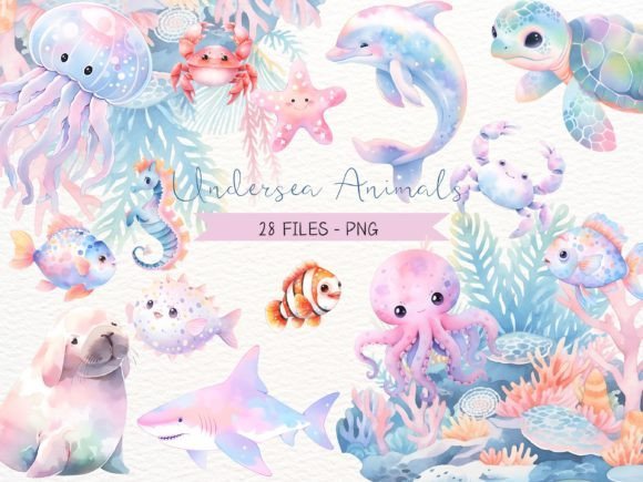 FUNDO DO MAR AQUARELA Kit Digital FUNDO DO MAR AQUARELA - Imagem 1