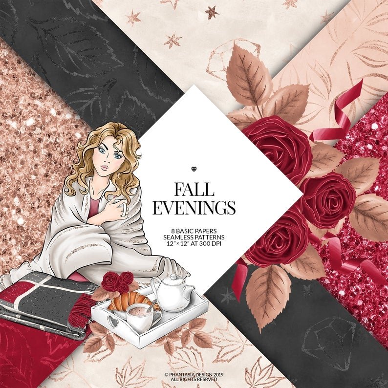 Fall Evenings Basics PP-Phantasia Kit Digital Papeis Dourados - Imagem 1