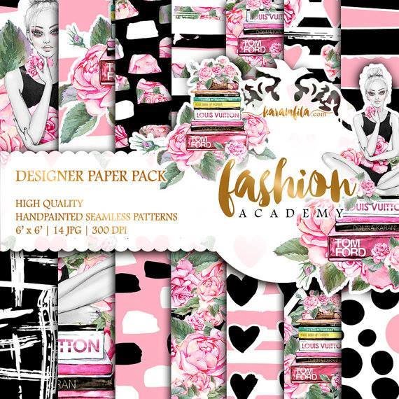 Fashion Academy Paper Kit Digital Papeis Academia de Moda - Imagem 1