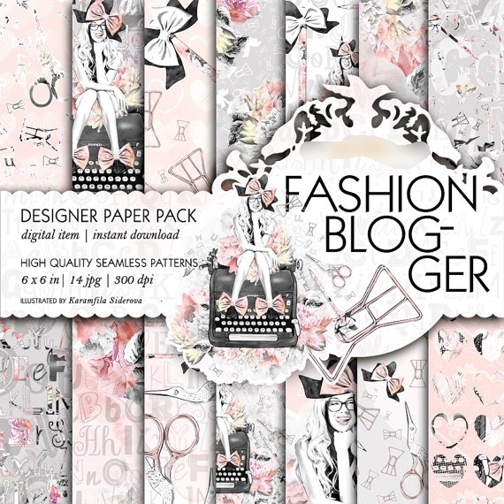 Fashion Blog-ger Kit Digital Papeis Moda Blog - Imagem 1
