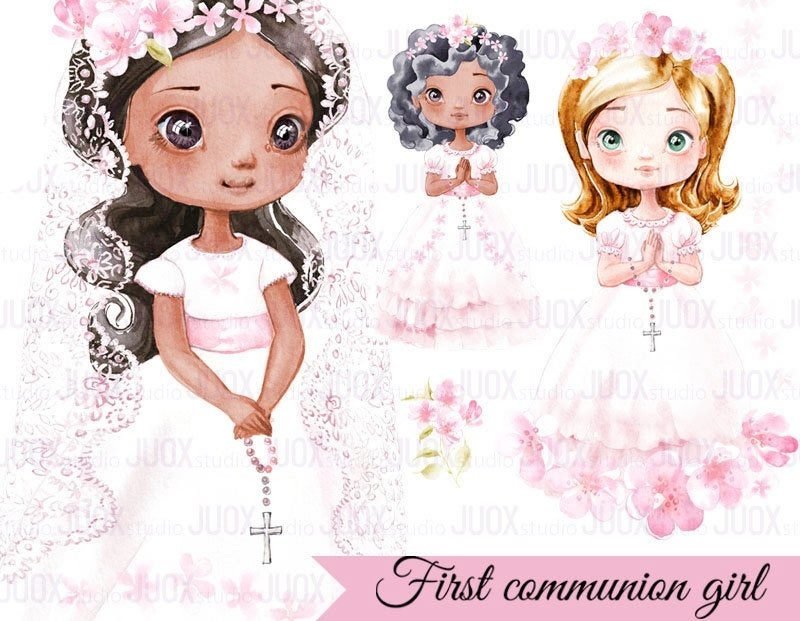 First Communion girl Arquivo Kit Digital Primeira Comunhão Menina 4 - Imagem 1
