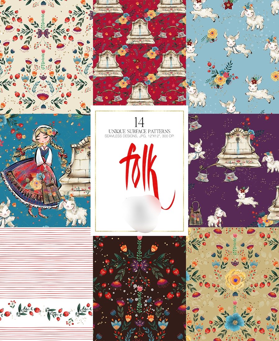 Folk Papers Kit Digital Papeis Folclore - Imagem 1