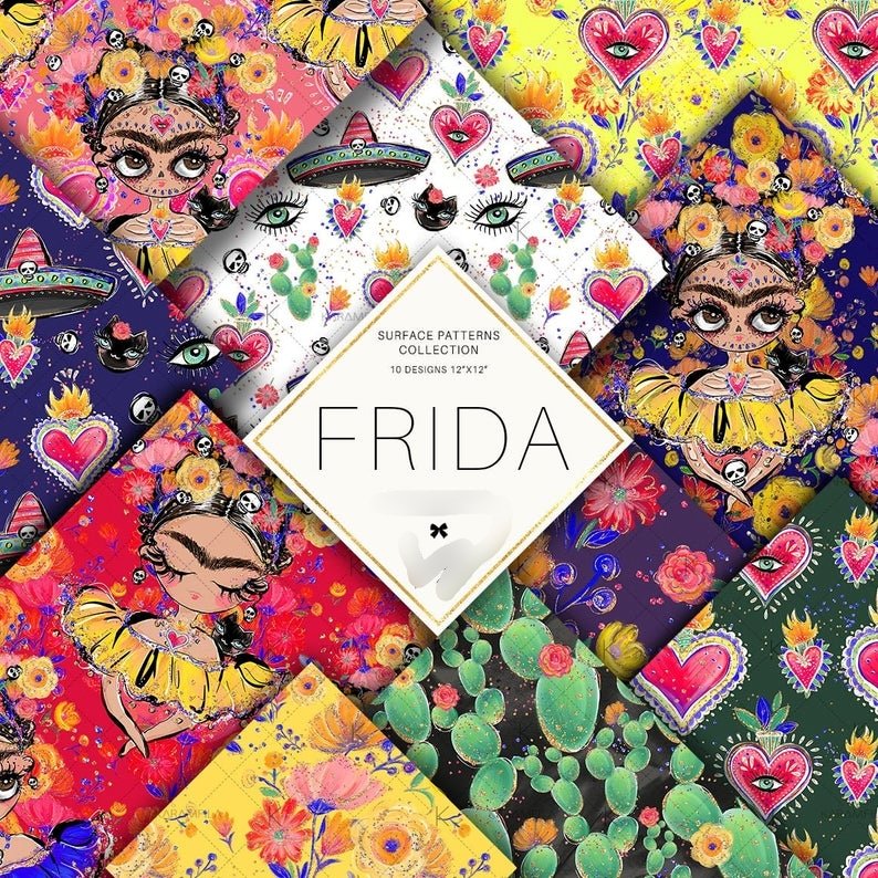 Frida PP-Karamfila Kit Digital Papeis Frida - Imagem 1