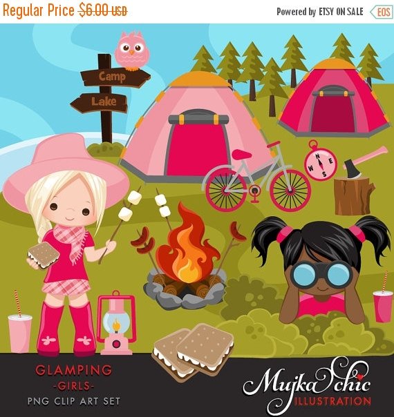 GLAMPING-CLIPART-GIRLS Kit Digital Garotas Acampando - Imagem 1