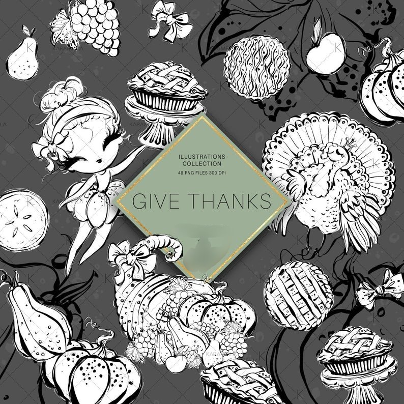 Give Thanks Doodle-Karamfila Kit Digital Acão de Graças - Imagem 1