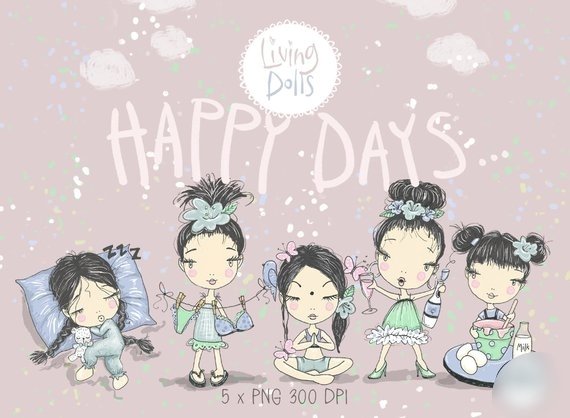 Happy Days Black Hair Kit Digital Bonequinhas Dias Felizes - Imagem 1