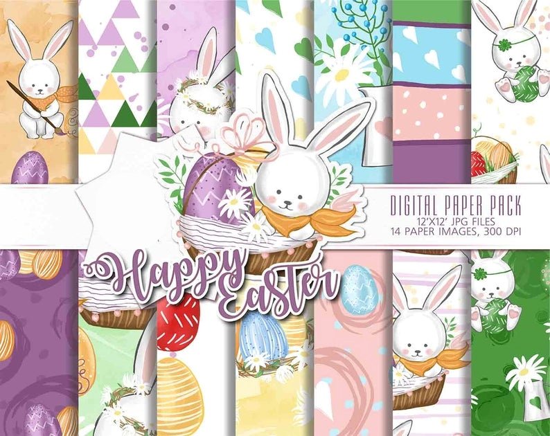 Happy Easter PP-Iva Arquivo Kit Digital Papéis Páscoa - Imagem 1