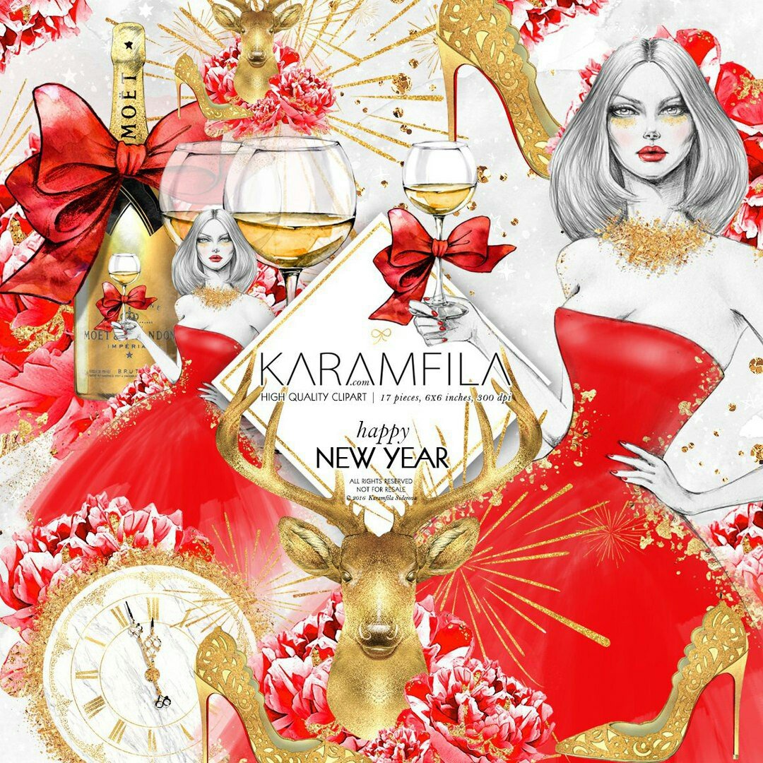 Happy New Year 2 Kit Digital Festa de Ano Novo Vermelho - Imagem 1