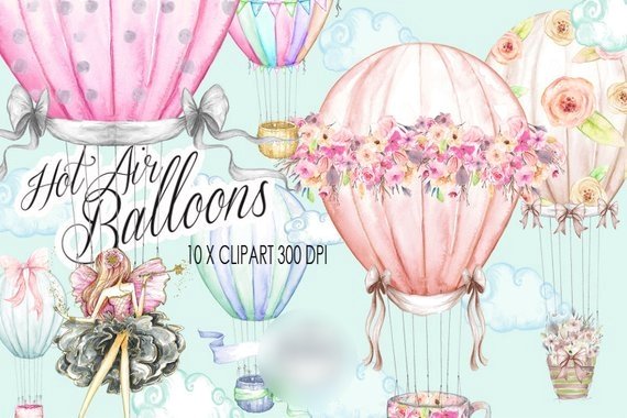 Hot Air Balloons ClipArt Kit Digital Balão de Ar - Imagem 1