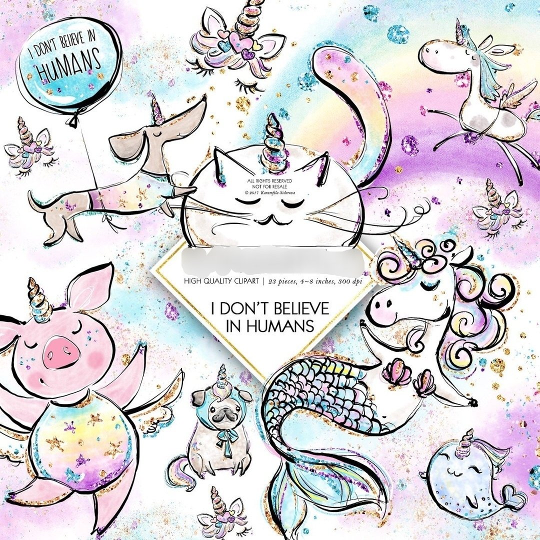 I_Don_39_t_Believe_in_Humans Kit Digital Animais Unicornios - Imagem 1