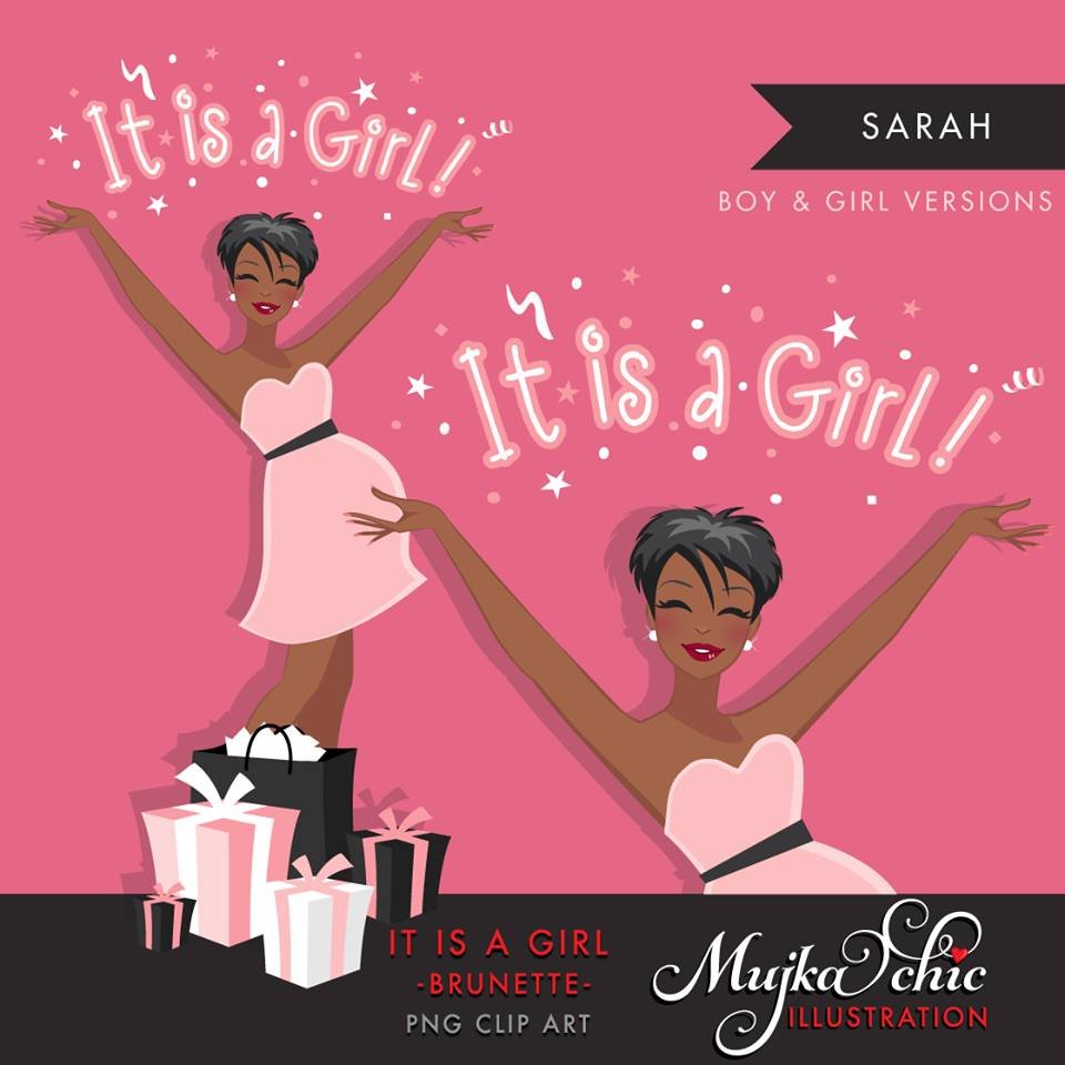 It is a Girl - Brunette 2 Kit Digital Gravida Negra - Imagem 1