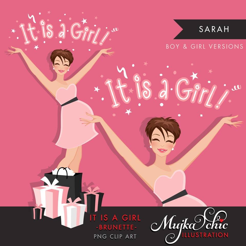 It is a Girl - Brunette Kit Digital Linda Mulher Gravida - Imagem 1