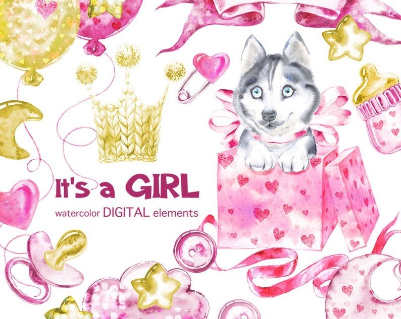 It´s a girl Arquivo Kit Digital Cachorro Husky Siberiano 2 - Imagem 1