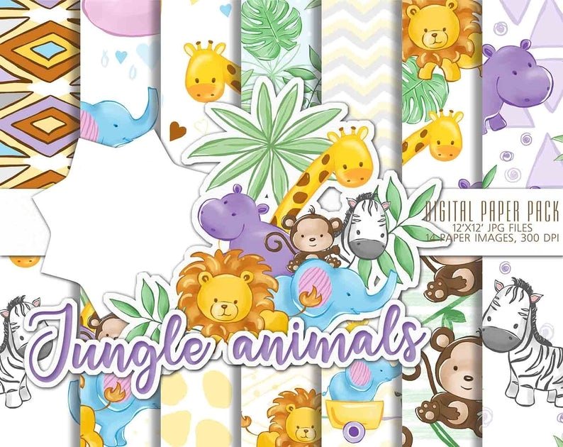 Jungle Animals PP-Iva Arquivo Kit Digital Papéis Safari - Imagem 1