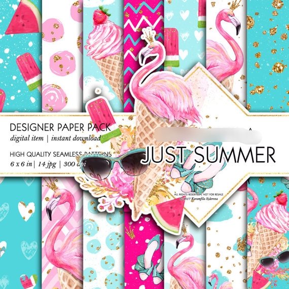 Just-Summer-Papers Kit Digital Papeis Flamingo Verão - Imagem 1