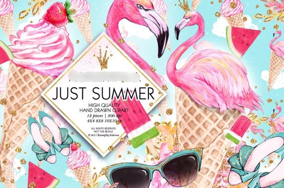 Just-Summer-cliparts Kit Digital Flamingo Verão - Imagem 1