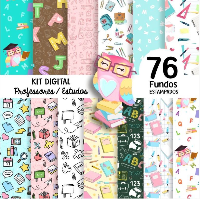 KIT_PROF_ESTUDOS Kit Digital Papeis Professores Estudos - Imagem 1