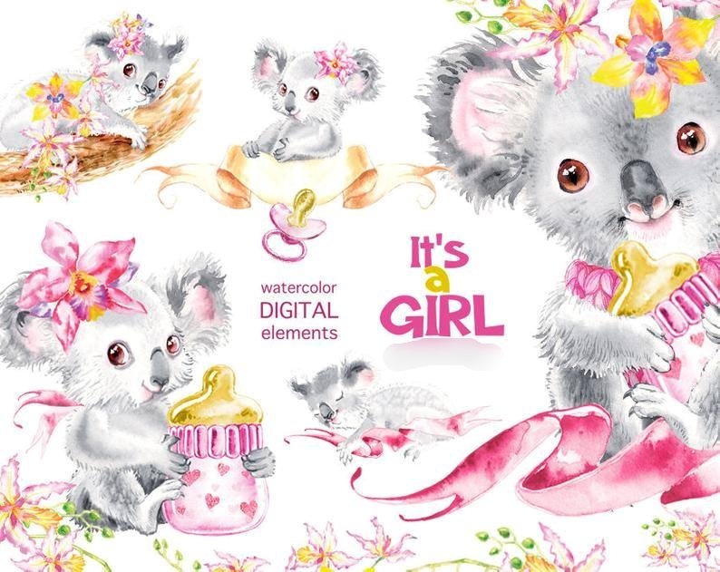 KOALA GIRL Arquivo Kit Digital Coala Chá de Beby Menina - Imagem 1