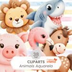 Kit Digital Animais Aquarela