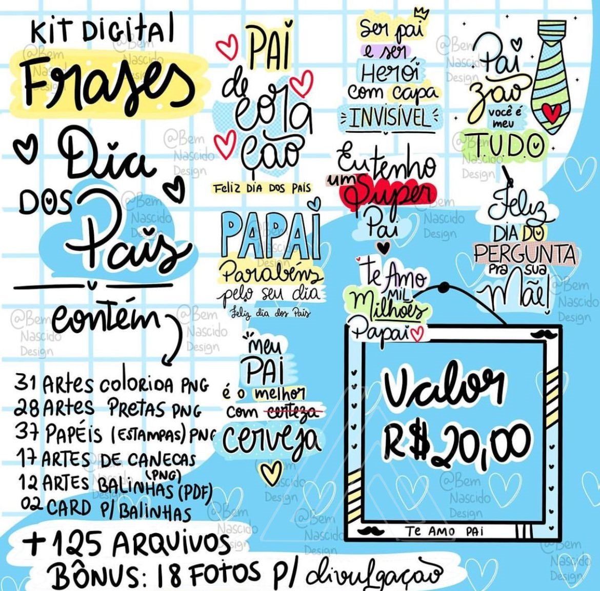 Kit Digital Dia dos Pais-BN Kit Digital Frases Dia dos Pais - Imagem 1