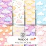 Kit Digital Papéis Fundo de Nuvens Fofas