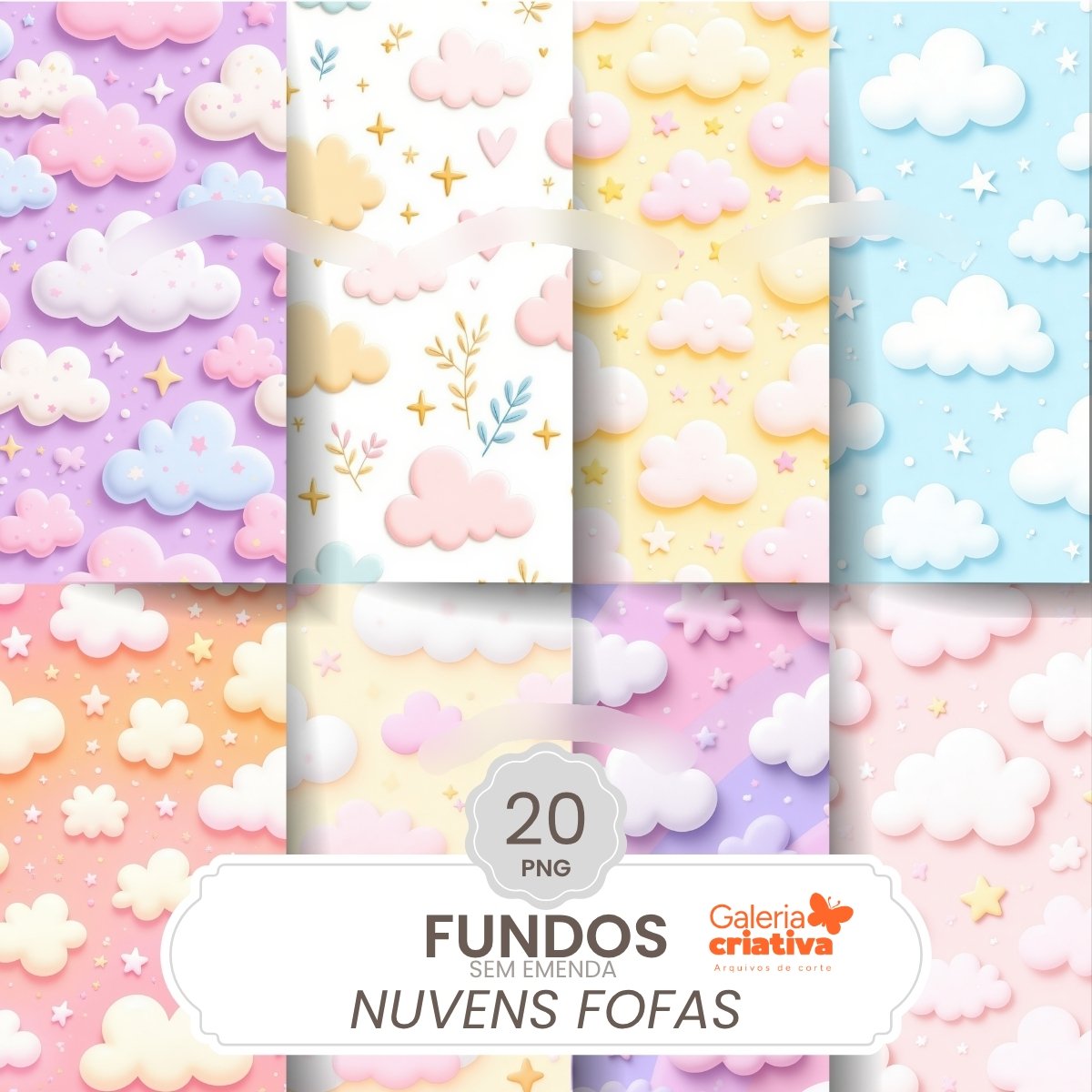 Kit Digital Fundos Nuvens fofas Kit Digital Papéis Fundo de Nuvens Fofas - Imagem 1