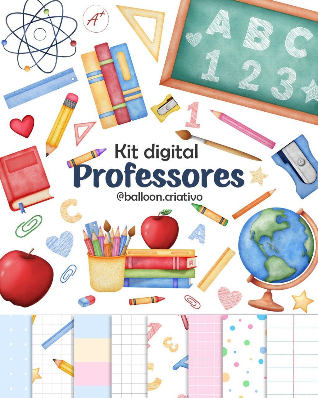 Kit Digital Professores- Ballon Studio Criativo Kit Digital Papeis Professores - Imagem 1