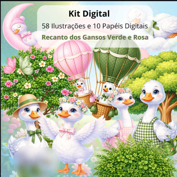 Kit Digital Recanto dos Gansos Verde e Rosa Kit Digital Recanto dos Gansos Verde e Rosa - Imagem 1