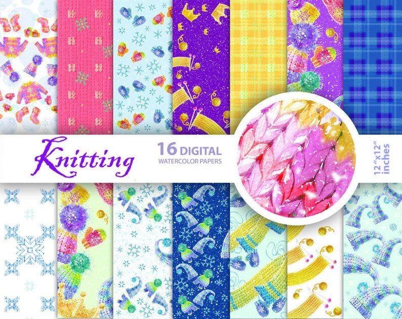 Knitting Paper Arquivo Kit Digital Papéis Tricó - Imagem 1