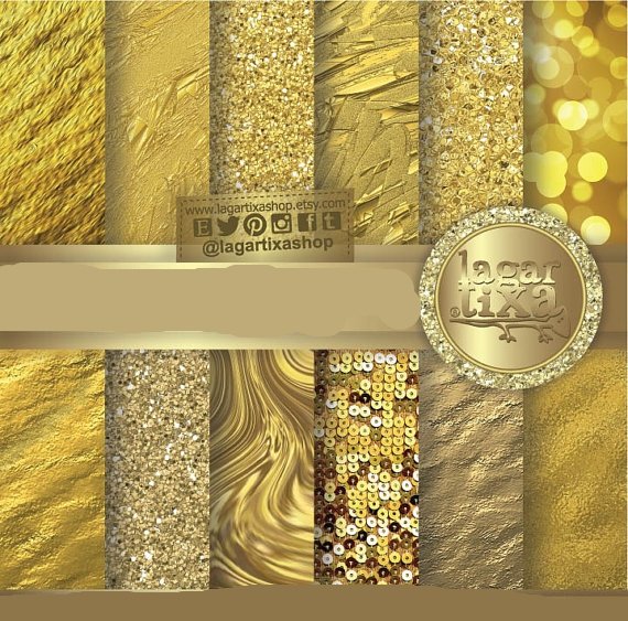Lagartixa_Gold texture Kit Digital Papeis Ouro - Imagem 1