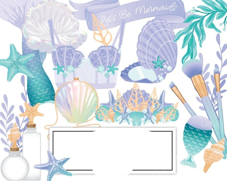 Let_s Be Mermaids Clipart Kit Digital Acessorios Sereias - Imagem 1