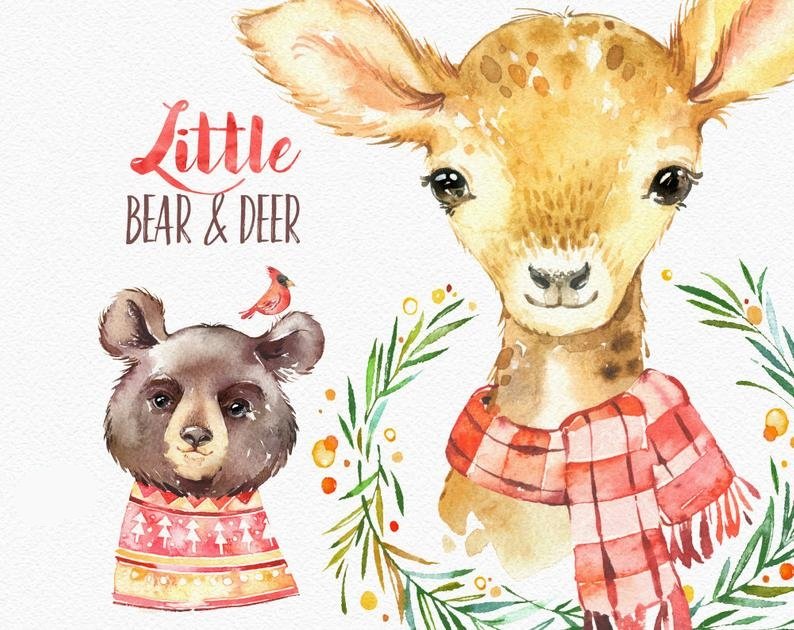 Little Bear _ Deer-Octopus Kit Digital Pequeno Urso e Cervo) - Imagem 1
