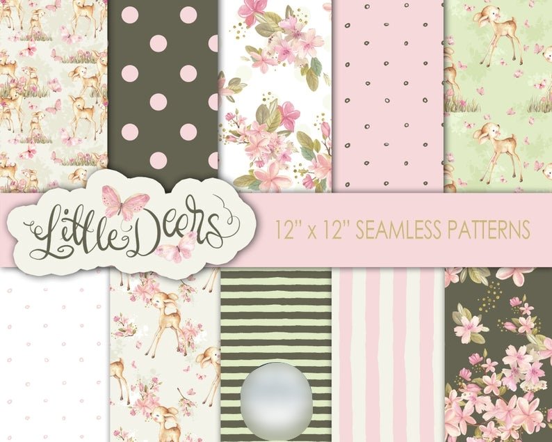Little Deers PP-Monique Arquivo Kit Papéis Cervos e Florais - Imagem 1