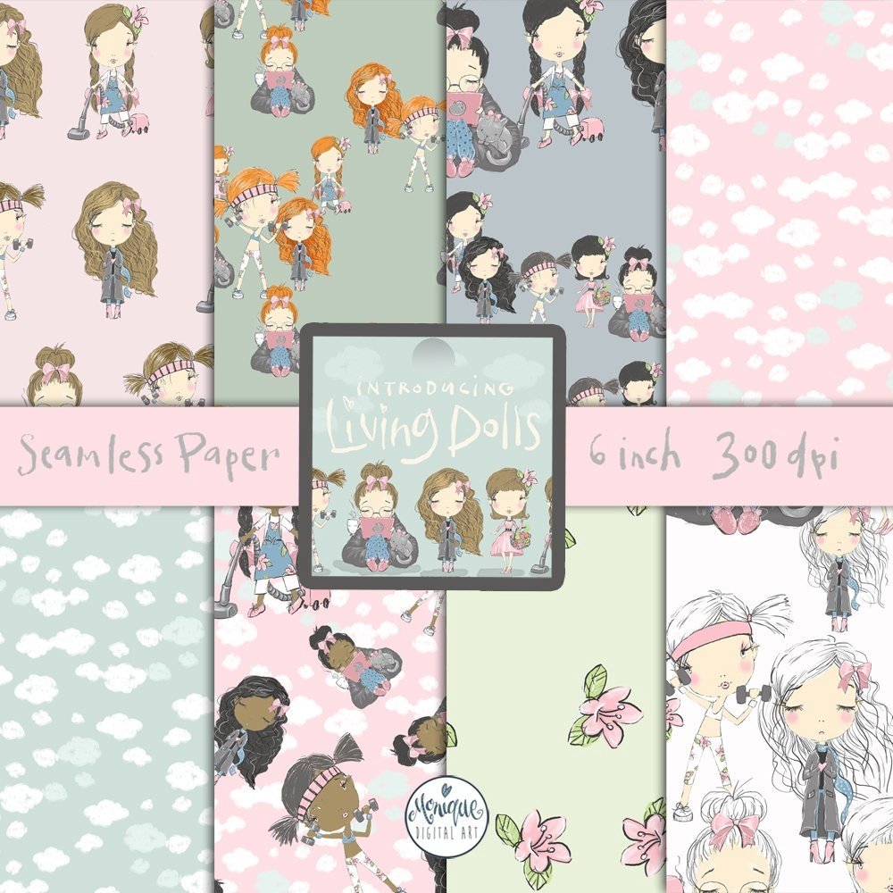 Living Dolls Patterns Arquivo Kit Digital Papéis Mulheres Ativas - Imagem 1
