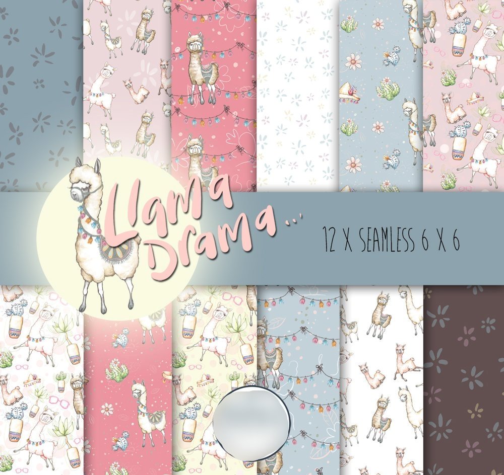 Llama Drama Digital Papers Kit Digital Papeis Llama - Imagem 1