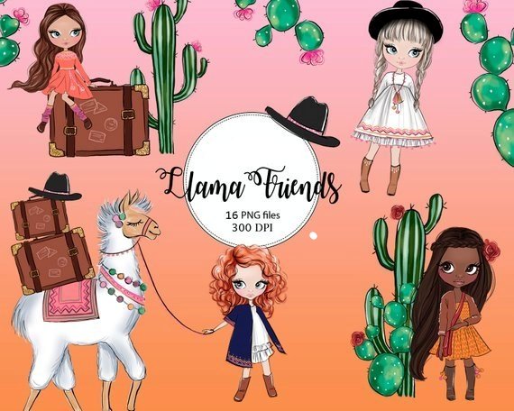 Llama Friends Clipart Arquivo Kit Digital Viagem no Agreste - Imagem 1