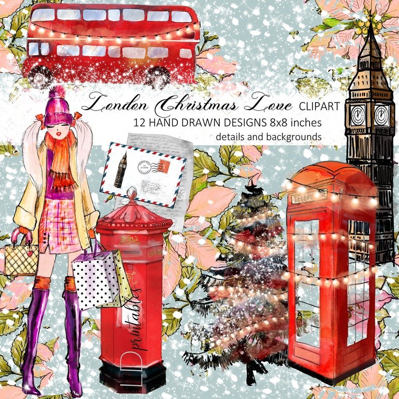London Christmas Love-LDPrintables Arquivo Kit Digital Natal em Londres - Imagem 1