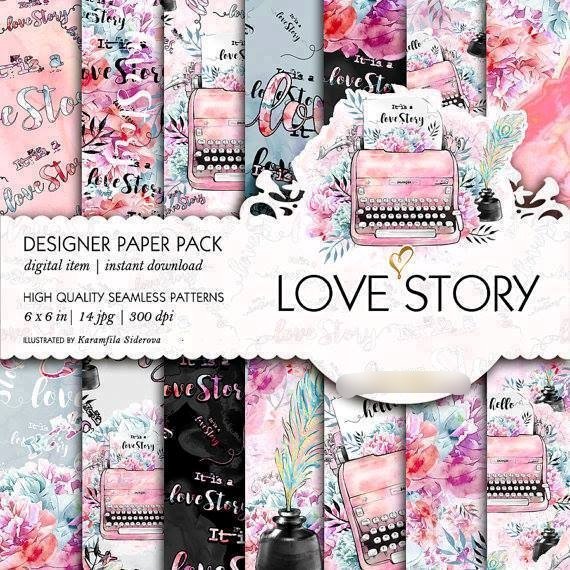 Love Story Kit Digital Papeis Historia de Amor - Imagem 1